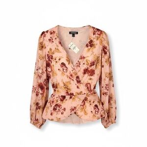 Express Pink Floral Wrap Blouse